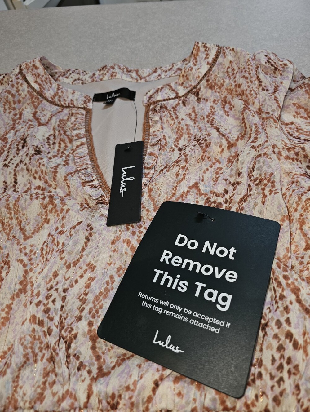 Lulus, NWT, Size S Women's Pink Snake-Print Long Sleeve Blouse Dress - Picture 11 of 11